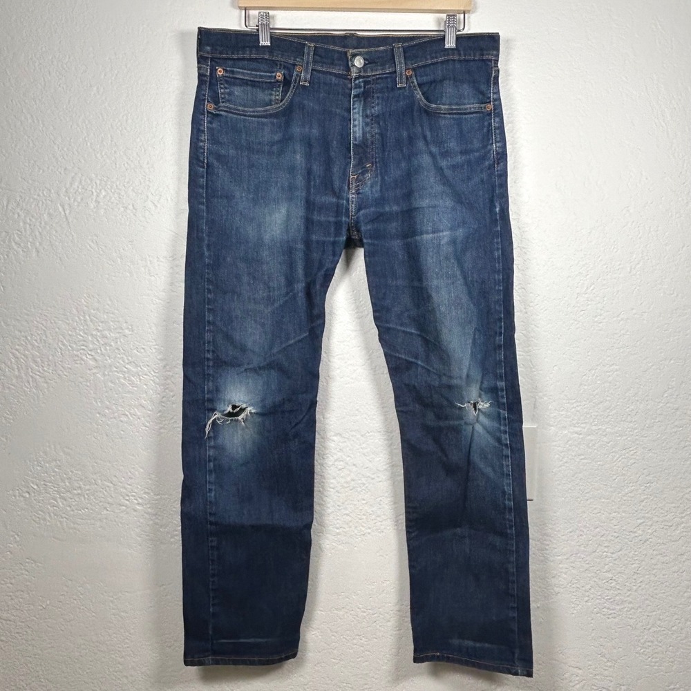 Levi's 502 Regular Taper Distressed Denim Blue Jeans Size 36x30